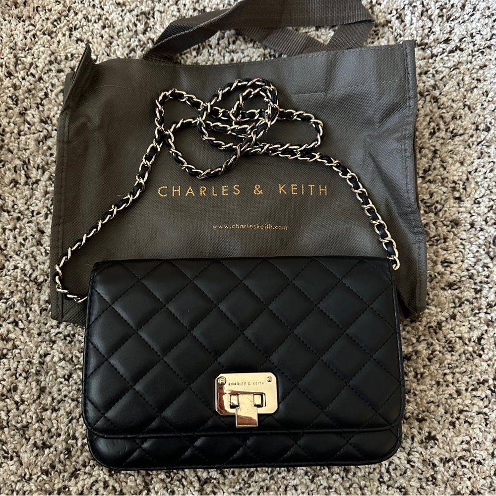 Charles and Keith Quilted Push-Lock Clutch - Black